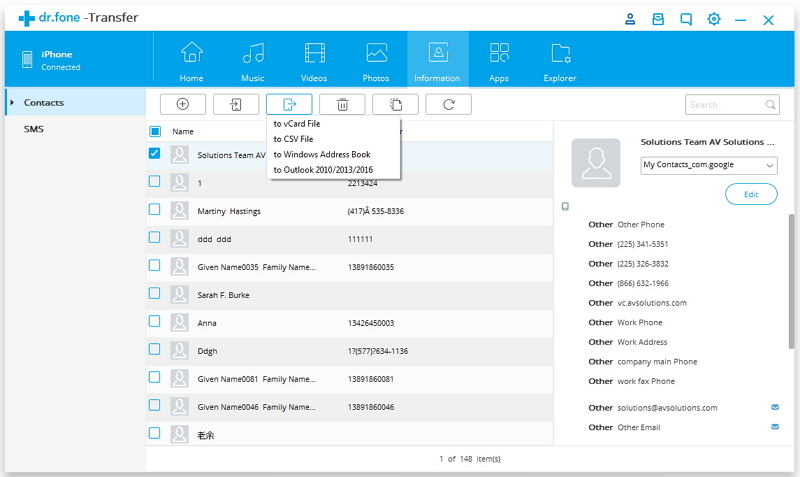 how to export contacts from outlook 2013 to iphone